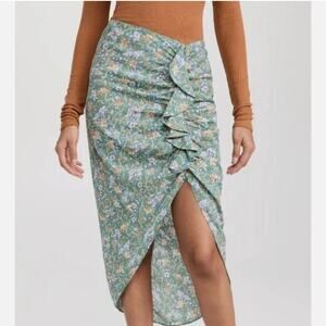 Veronica Beard Romantic Hazel Floral Asymmetric Ruffle Skirt Green L